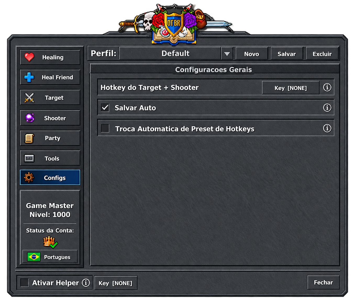 Painel original do módulo Configs do OTBR Helper