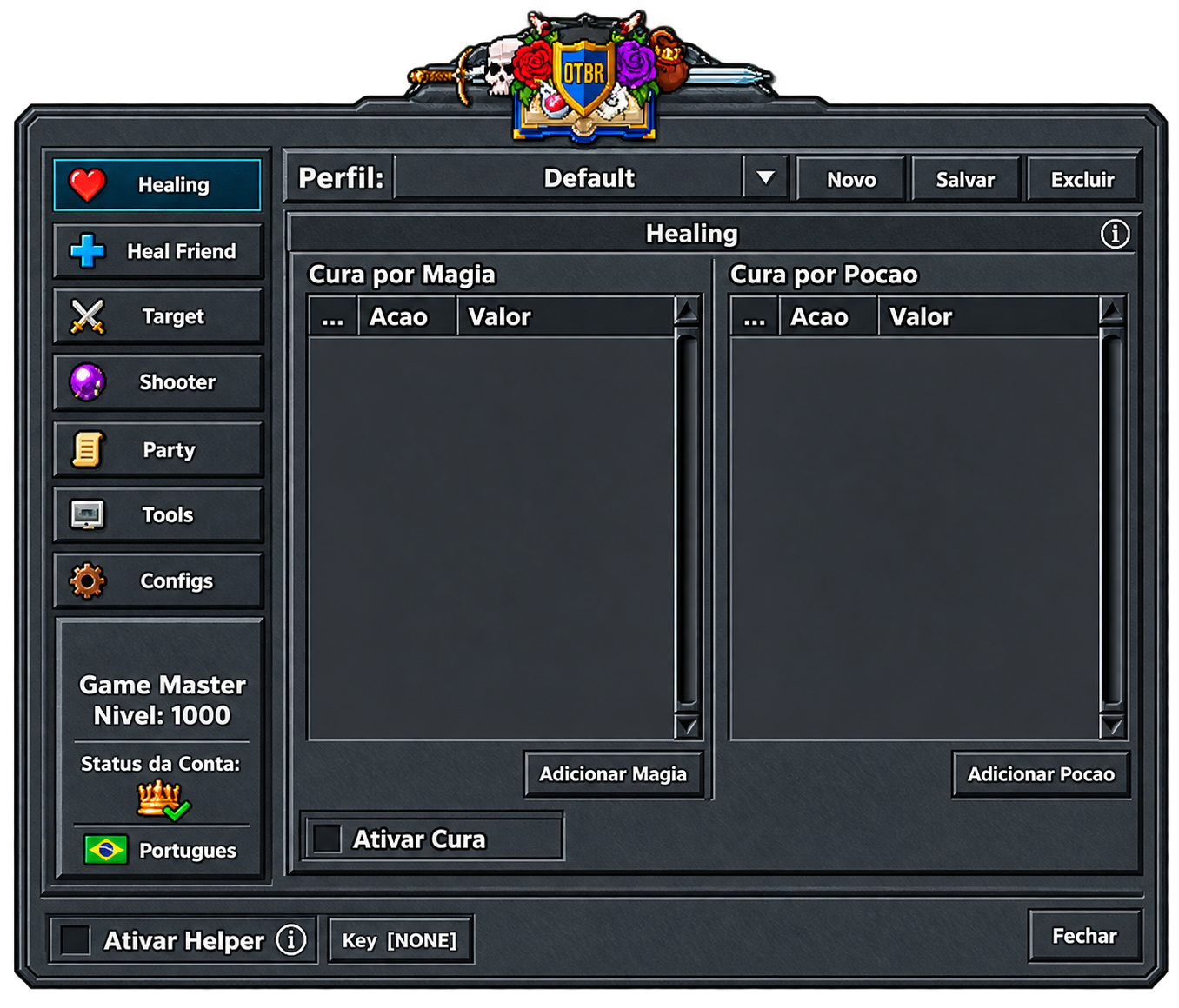 Painel original do módulo Healing do OTBR Helper